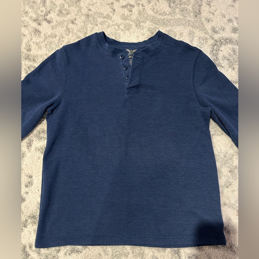 Waffle Knit Men’s Blue Henley Faded Glory Large - Picture 3 of 9